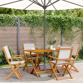 vidaXL 5 pcs conj. jantar p/ jardim tecido/madeira maciça branco nata