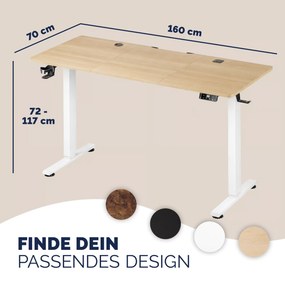 Secretária Eletrica com altura ajustável 160 x 75 x 72–117 cm bege