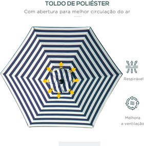 Chapéu de Sol Exterior Ø230 cm com Ângulo Ajustável e Manivela Impermeável Azul e Branco