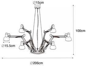 Candeeiro suspenso industrial preto 6 luzes ajustável - Hobby Spinne Industrial