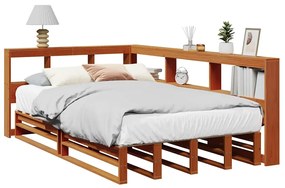 vidaXL Cama c/ estante sem colchão 120x190cm pinho maciço castanho-mel