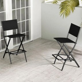Conjunto de 2 bancos Bar dobráveis para varanda, jardim e piscina com estrutura metálica e apoio para os pés  Carga de 150 kg 46 x 57 x 102 cm Preto