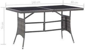 Mesa de jardim em vime PE 140x80x74 cm cinzento