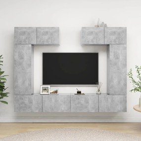 6 pcs conjunto de móveis de TV contraplacado cinzento cimento