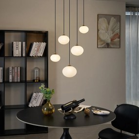 Candeeiro suspenso Art Deco dourado com vidro opalino 5-luzes - Yani