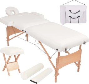 vidaXL Mesa massagem dobrável 2 zonas + banco 10 cm espessura branco