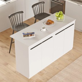 Ilha de Cozinha "Orren" - 160x90x60 cm - Branco - Design Moderno