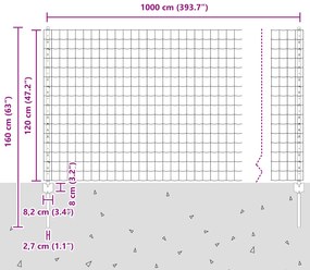 Cerca Euro com 10 Postes U Prateado 1,2x10 m Aço