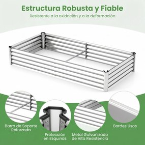 Estufa urbana 180 x 90 x 30 cm com estufa de PVC transparente, floreira de metal galvanizado, 2 janelas enroláveis, floreira coberta , prateado