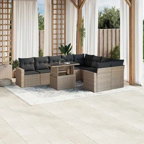 vidaXL 10 pcs conj. sofás jardim com almofadões vime PE cinzento-claro