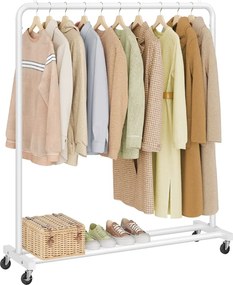 Guarda roupa cabideiro 38 x 110 x 141,5 cm com rodas para arrumação flexível, branco mate