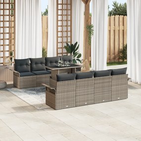 Conjunto de Sofá de Jardim de 9 Peças com Almofadas Cinza Polirattan