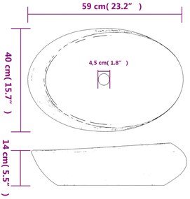 Lavatório de bancada oval 59x40x14 cm cerâmica roxo e cinza