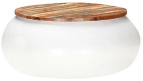 Mesa de centro 68x68x30 cm madeira recuperada maciça branco