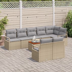 Conjunto de Sofás de Jardim de 9 Peças com Almofadas Bege Rattan Sinté