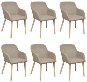 Cadeiras jantar 6 pcs tecido bege e madeira de carvalho maciça