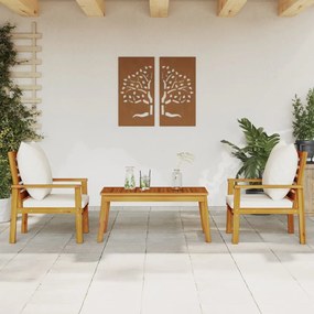 3 pcs conjunto lounge de jardim c/ almofadões acácia maciça