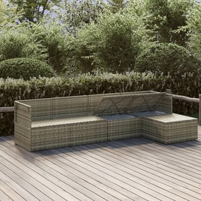 5 pcs conjunto lounge de jardim c/ almofadões vime PE cinzento