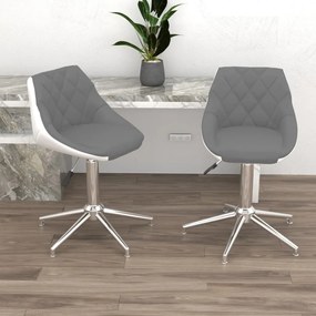 vidaXL Cadeiras jantar giratórias 2 pcs couro art. cinzento/branco
