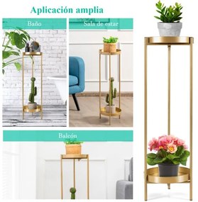 Suporte de metal para plantas com 2 níveis moderno com 2 tabuleiros dobráveis para interior e exterior 25 x 80 cm Dourado