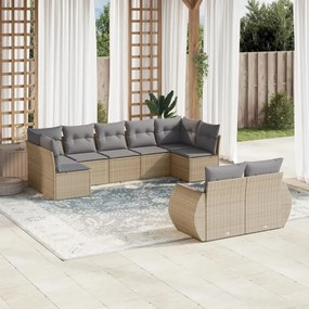 9 pcs conjunto de sofás p/ jardim com almofadões vime PE bege
