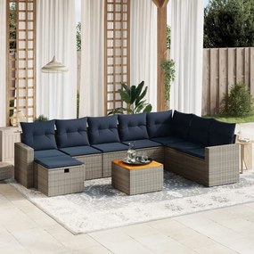 vidaXL 9 pcs conjunto sofás p/ jardim c/ almofadões vime PE cinzento