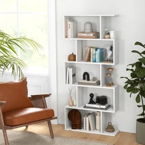 Estante de 5 níveis em forma de S com dispositivo anti-queda Divisória de sala 70 x 23,5 x 158 cm Branca