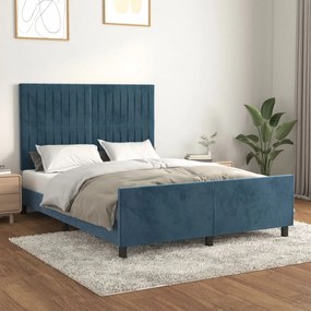 Estrutura de cama sem colchão 140x200 cm veludo azul-escuro