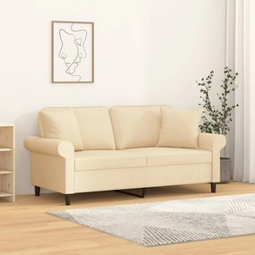 vidaXL Sofá 2 lugares c/ almofadas e almofadões 140cm tecido cor creme