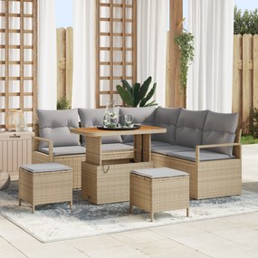 Conjunto de Sofá de Jardim vidaXL de 8 Peças com Almofadas Bege em Ratan Poliéster Acácia