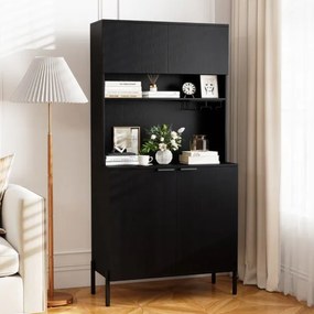 Armário multifuncional para cozinha com estação de carregamento 80 x 40 x 164 cm, garrafeira, portas e prateleira ajustável para sala de jantar e sala