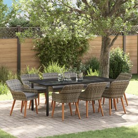 Conjunto de Jantar de Jardim 9 Peças Cinza Rattan Poliéster