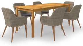 vidaXL 7 pcs conjunto de jantar para jardim castanho