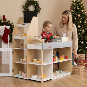 Conjunto de Loja Infantil com Carrinho de Compras e Caixa Registadora, 90 x 62,5 x 110,5 cm, Estrutura de Madeira, Natural
