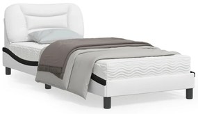 vidaXL Estrutura cama c/ luzes LED 80x200 cm couro artif. branco/preto