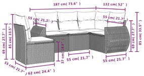 5 pcs conjunto sofás de jardim com almofadões vime PE preto