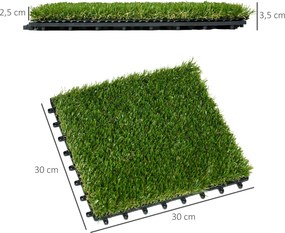 Conjunto de 10 placas quadradas de 30 x 30 cm Relva sintética artificial espessura «Conforto» de 3,5 cm, encaixáveis, verde
