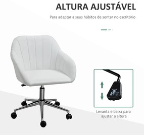 Cadeira de Escritório Ergonômica Giratória com Altura Ajustável Encosto e Apoio para os Braços de Pele Sintética Carga 120kg 60x59x79-89cm Branco