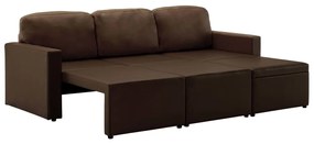 Sofá-cama modular de 3 lugares couro artificial castanho