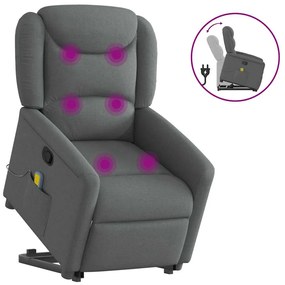 vidaXL Poltrona elevatória de massagens tecido cinzento-escuro
