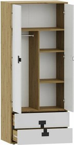 Roupeiro Florevi 113, Mate branco, Carvalho Artisan, 191x80x50cm, 75.2 kg, Portas para roupeiro: Com dobradiças, Número de prateleiras: 3, Número de prateleiras: 3