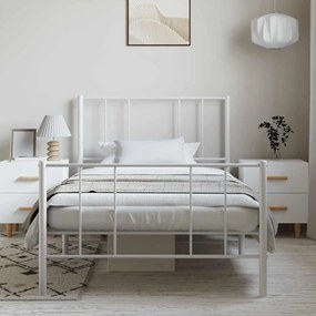 Estrutura de cama com cabeceira e pés 100x190 cm metal branco