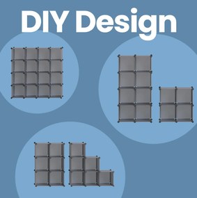 Armario arrumação DIY feita com 16 cubos (Gavetas não inluidas) 31 x 123 x 123 cm cinzento