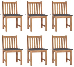 vidaXL Cadeiras de jardim 6 pcs c/ almofadões madeira de teca maciça