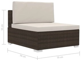 Conjunto sofás de jardim c/ almofadões 4 pcs vime PE castanho