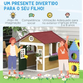 Casa de Madeira para Crianças Casa de Brincar Infantil para Jardim  com Porta Janelas e Floreiras 114x126,5x135 cm Multicor