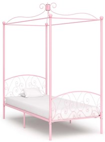 Estrutura de cama com dossel 90x200 cm metal cor-de-rosa