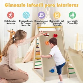Conjunto de escalada interior para crianças 3 em 1 com escorrega, parede de escalada e escada de madeira para crianças com mais de 3 anos Multicolor