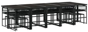 15 pcs conjunto de jantar p/jardim com almofadões vime PE preto