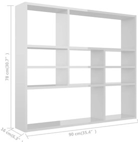 Estante de parede 90x16x78 cm contraplacado branco brilhante